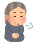 ため息をつくおばあさん