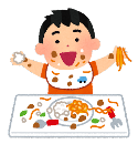 散らかしながら食事をする子供