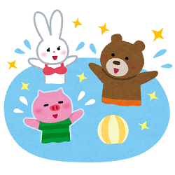 水遊びをする動物たちのイラスト