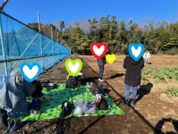 畑について準備をする写真