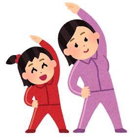 親子で体操するイラスト