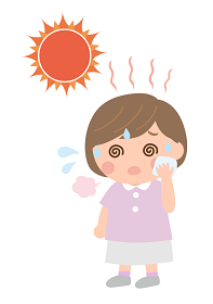 暑くてめまいがしている女児のイラスト