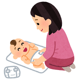 おむつ替えのときに話しかけるママのイラスト