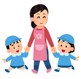 園児を見守る保育士さんのイラスト