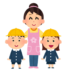 女性保育士と園児たち