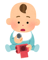 ボタン電池を誤飲しそうな赤ちゃんのイラスト