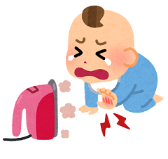 アイロンに触ってしまった赤ちゃんのイラスト