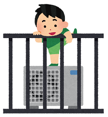 ベランダの柵を乗り越えそうな幼児のイラスト