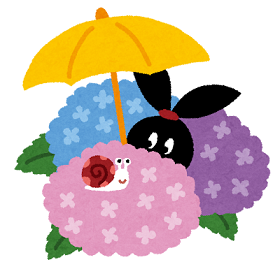あじさいとカタツムリのイラスト