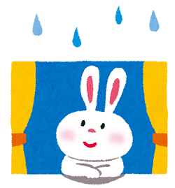 窓から雨を眺めるウサギのイラスト