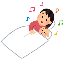 ママが寝かしつけしているイラスト