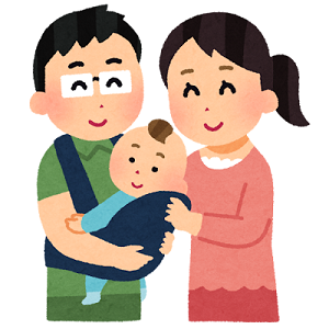 赤ちゃんを抱っこするパパママのイラスト