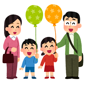 パパママと子どもたちの笑顔のイラスト