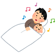 パパが寝かしつけしているイラスト