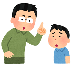 真剣に叱るお父さんと子どものイラスト