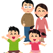 親子4人の笑顔のイラスト