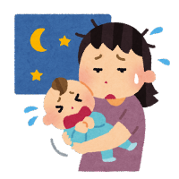 寝かしつけで寝不足のママのイラストその1