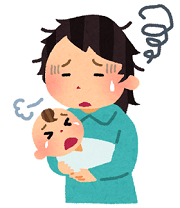 夜泣きで寝不足のママのイラスト2