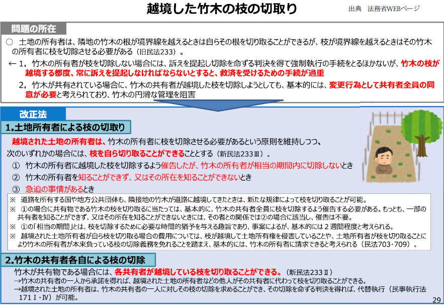 ※1)越境した竹木の枝の切取り / 令和3年民法・不動産登記法改正、 相続土地国庫帰属法のポイント(法務省)より抜粋