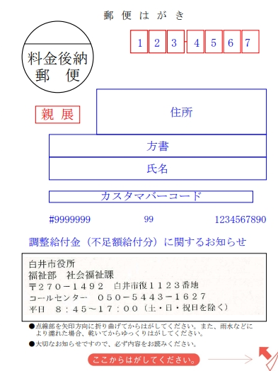 支給案内書（はがき）見本