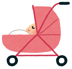 日差し除けのついたベビーカーイラスト