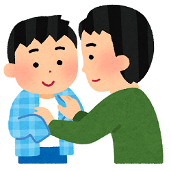 着替えをする親子のイラスト