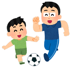 父と子のサッカー遊びのイラスト