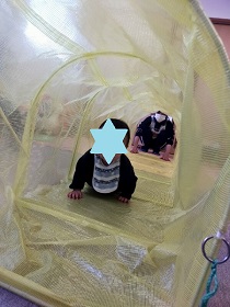 トンネルくぐるこども