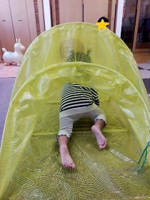 逆から入ってトンネルをくぐるこども